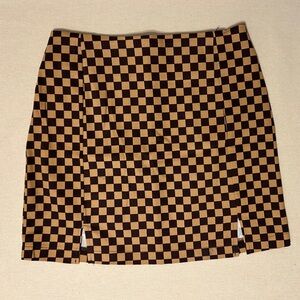 Love on a Hanger Checkered Tan and Black Mini Skirt